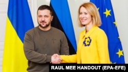 Президент Украины Владимир Зеленский и премьер-министр Эстонии Кайя Каллас. Таллин, 11 января 2024 года