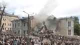 The toxicology building of the Okhmatdyt Children's Hospital which suffered a direct hit from a Russian missile. <br><br>The photographs were made on July 8, 2024, and one year later.
