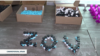 Drone parts made by students at a school in Simferopol, a city in Russia-occupied Crimea, are seen arranged into the letters that Russia uses to symbolize its invasion of Ukraine.
